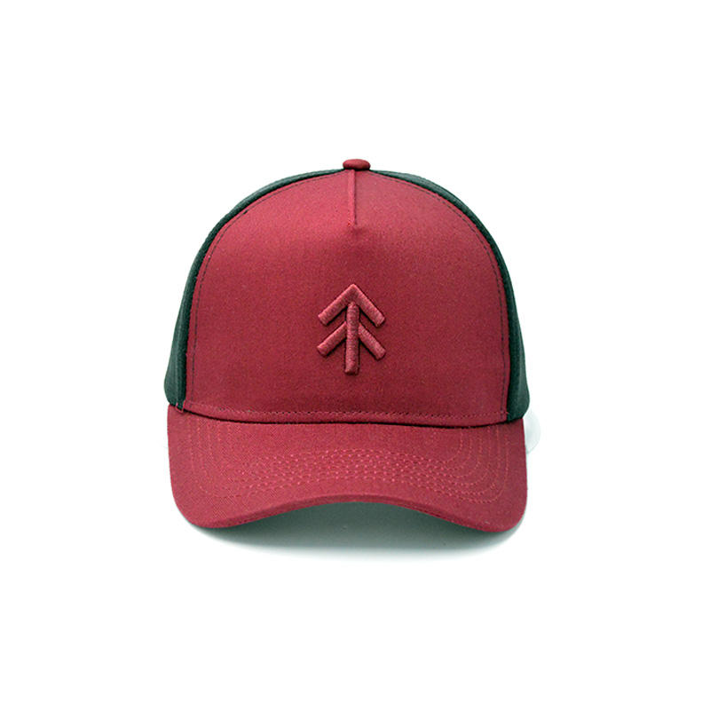 Burgundy and Green Mesh Trucker Cap with Tonal Arrow Embroidery