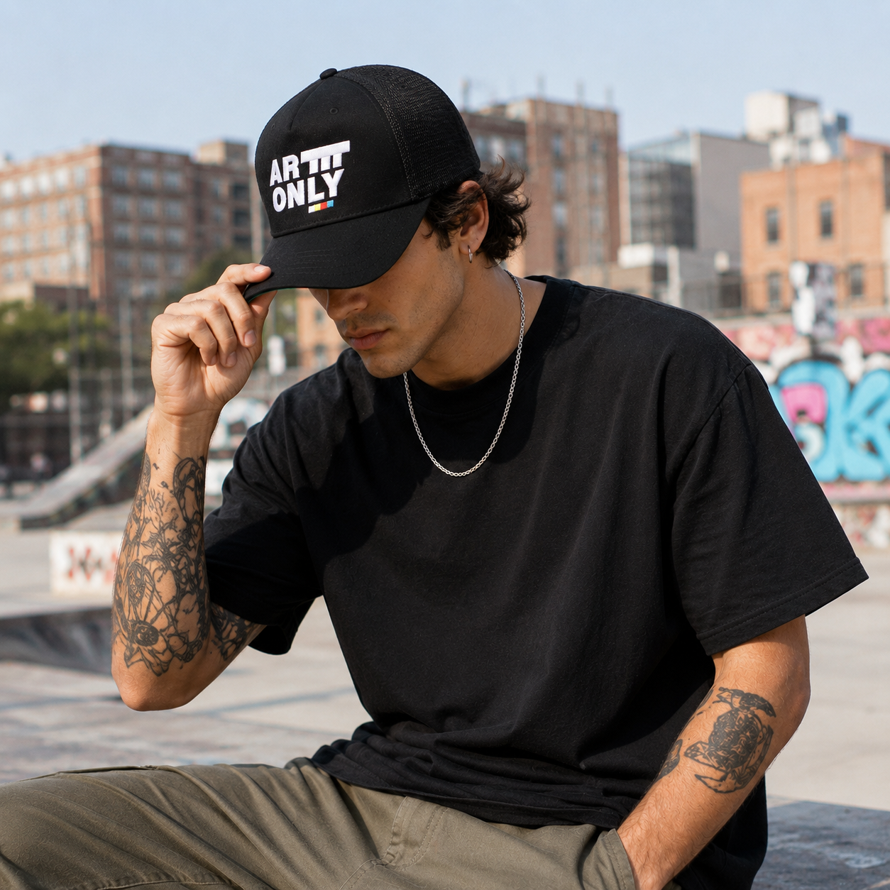 ARTM ONLY Black Embroidered Mesh Trucker Cap