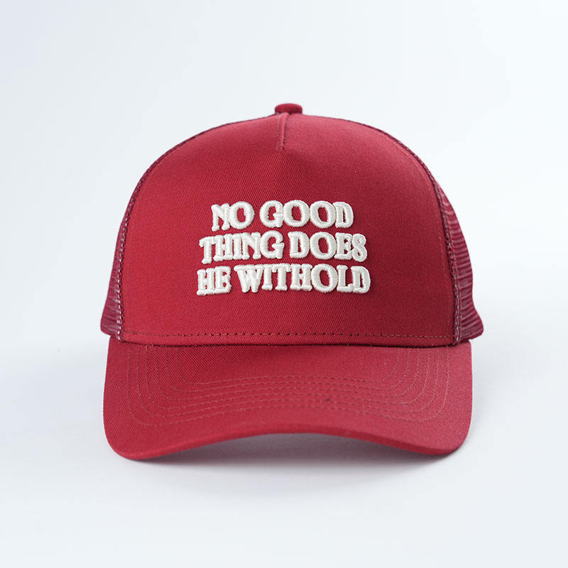 Red Embroidered Slogan Mesh Trucker Cap