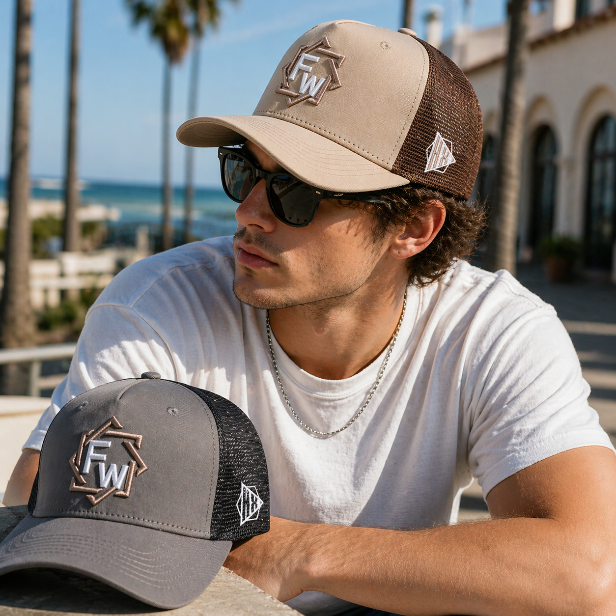 Minimal Logo Mesh Trucker Cap Two Tone Curved Brim Baseball Hat
