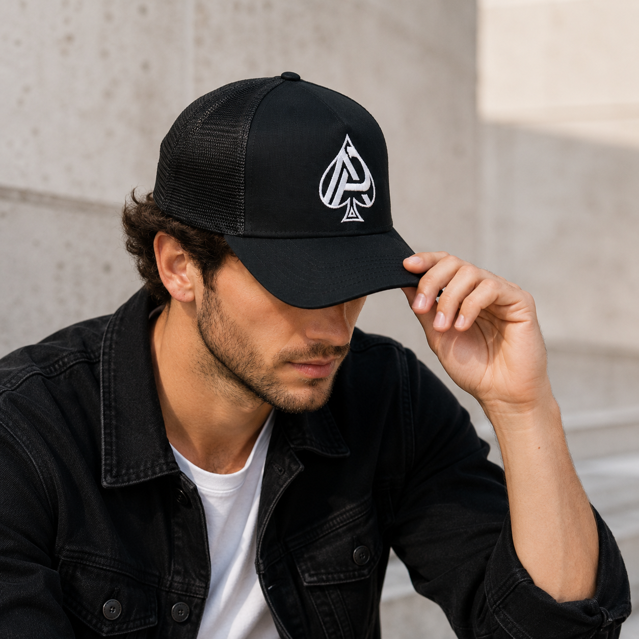 Black Spade Logo Embroidered Mesh Trucker Hat