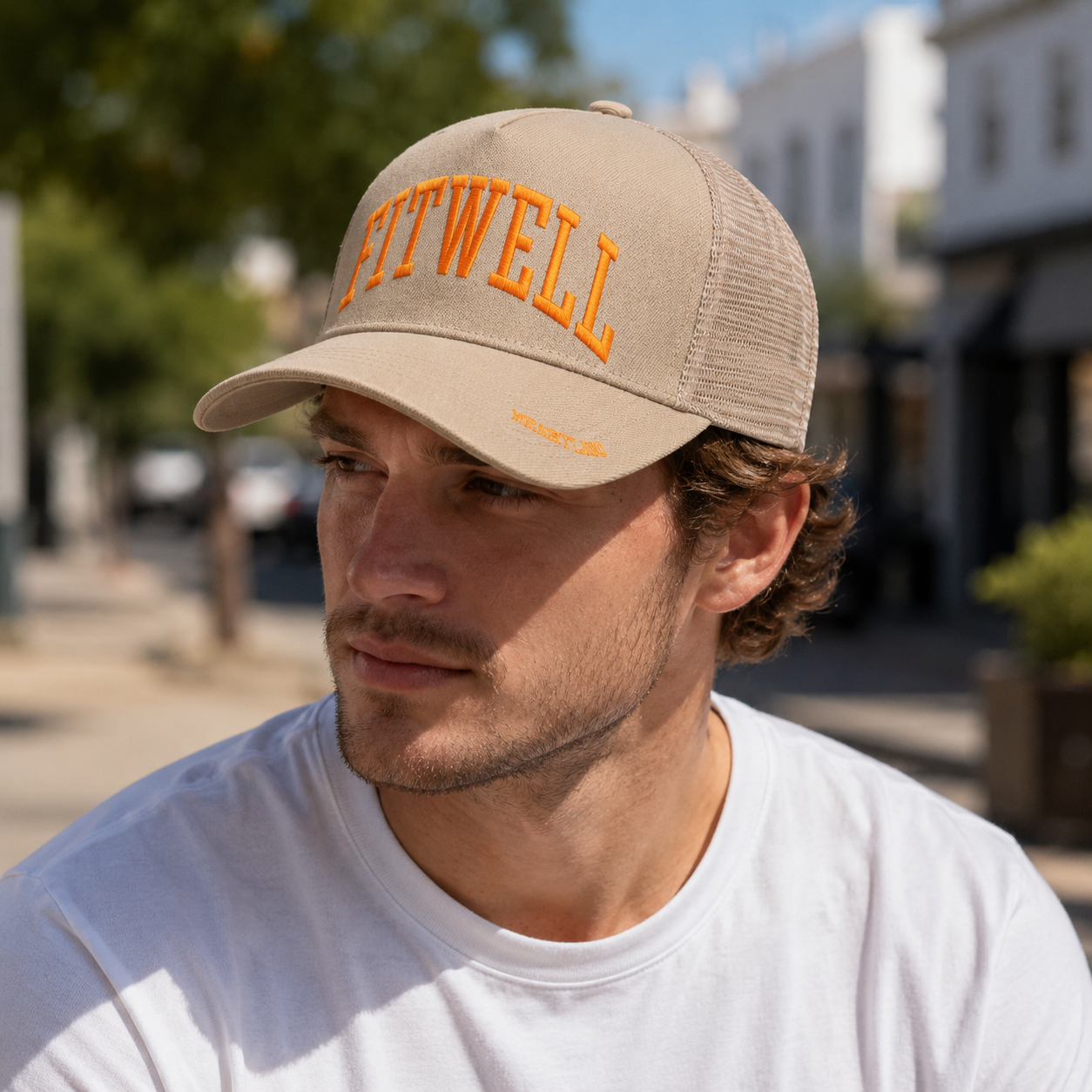 Heartland Orange Embroidered Beige Mesh Trucker Cap