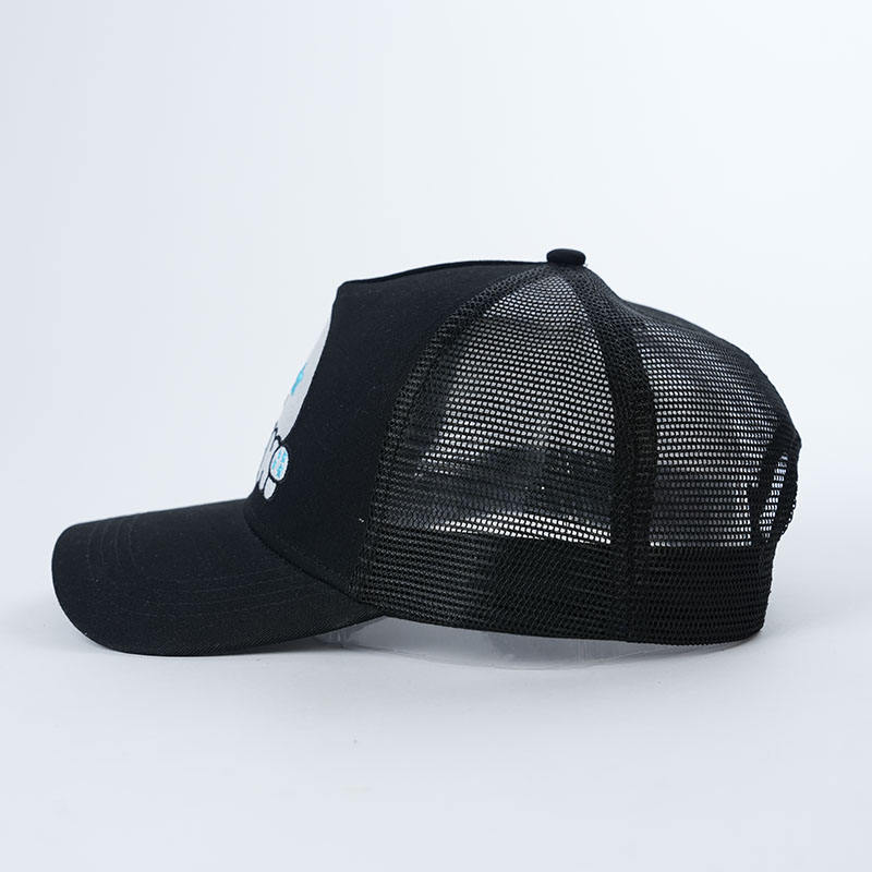 Black Cartoon Face Embroidered Mesh Trucker Hat