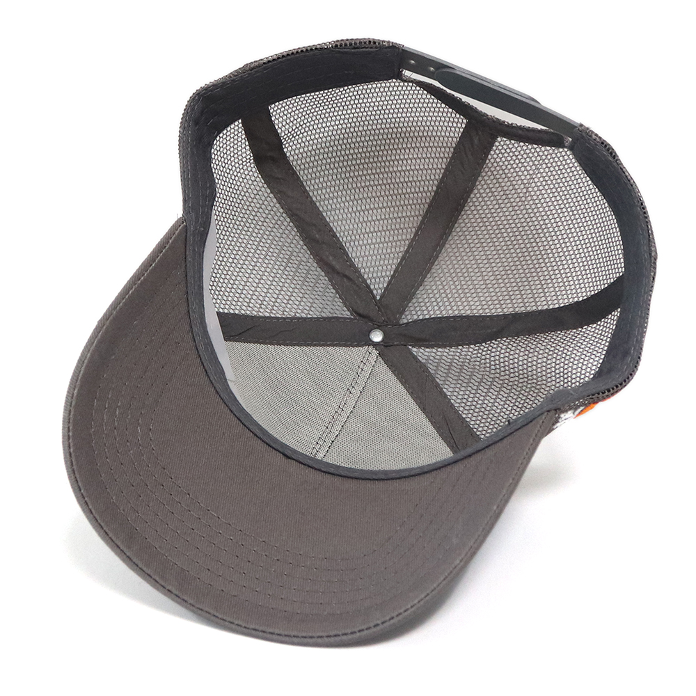 Grey Construction Vehicle Embroidered Logo Mesh Trucker Cap