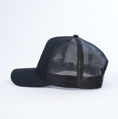 Black Mesh Trucker Cap with Embroidered Gothic Letter Logo