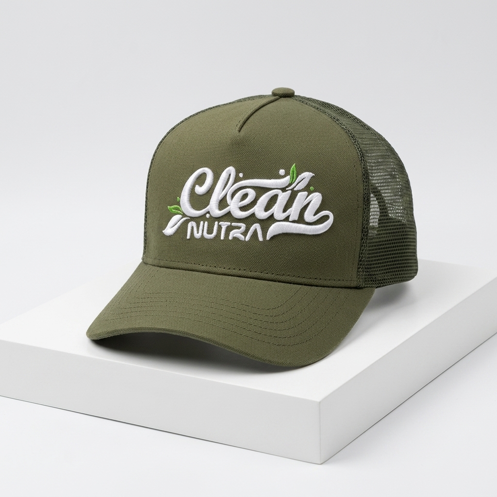Olive Green Clean Nutral 3D Embroidered Mesh Trucker Cap