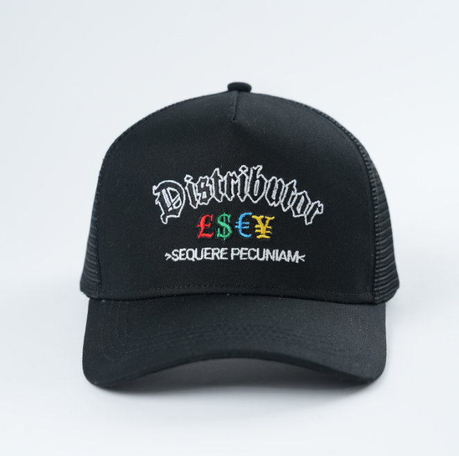 Black 5 Panel Trucker Hat with Embroidered Disturb LSXY Logo