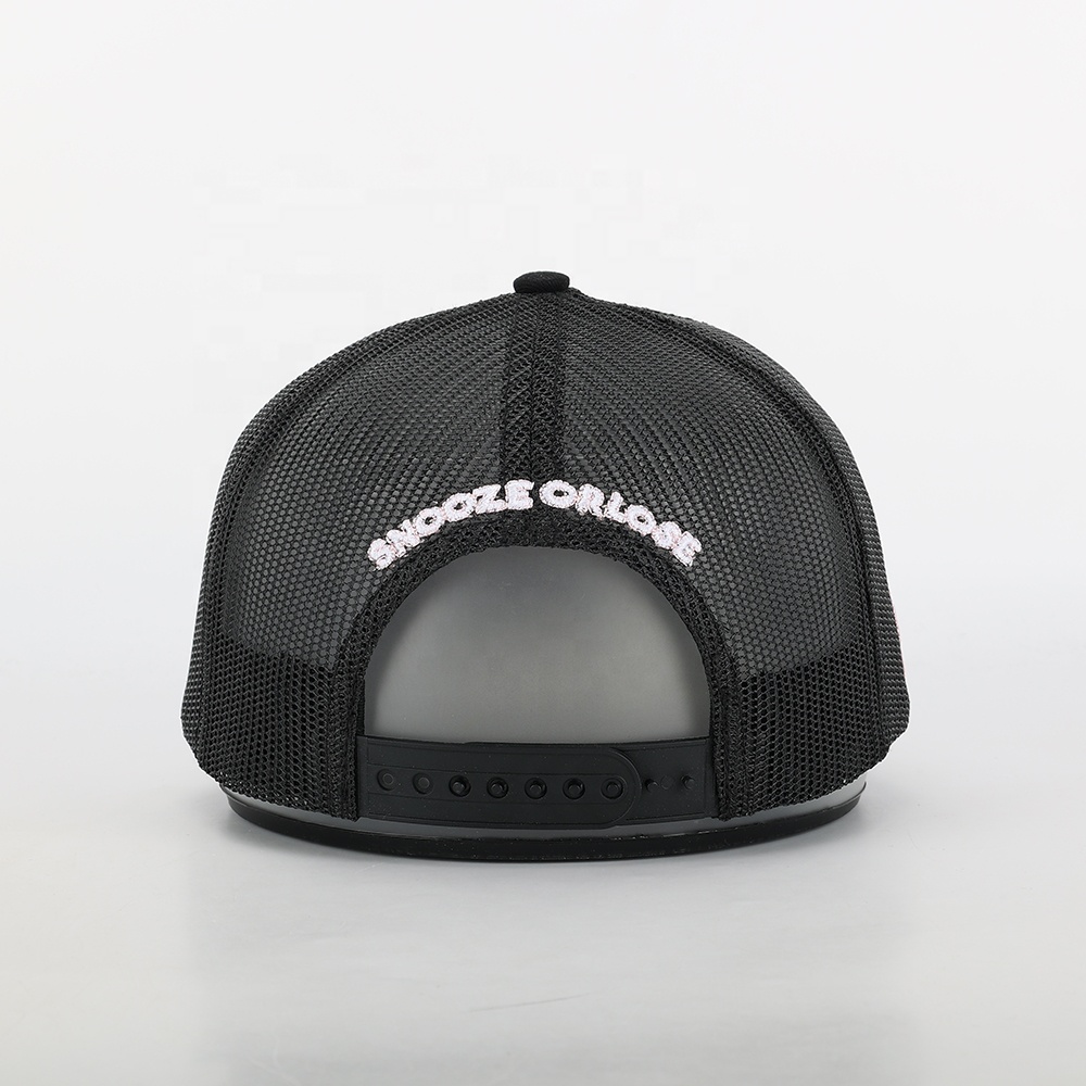 SNOOZE 3D Puff Embroidered Black Mesh Trucker Cap