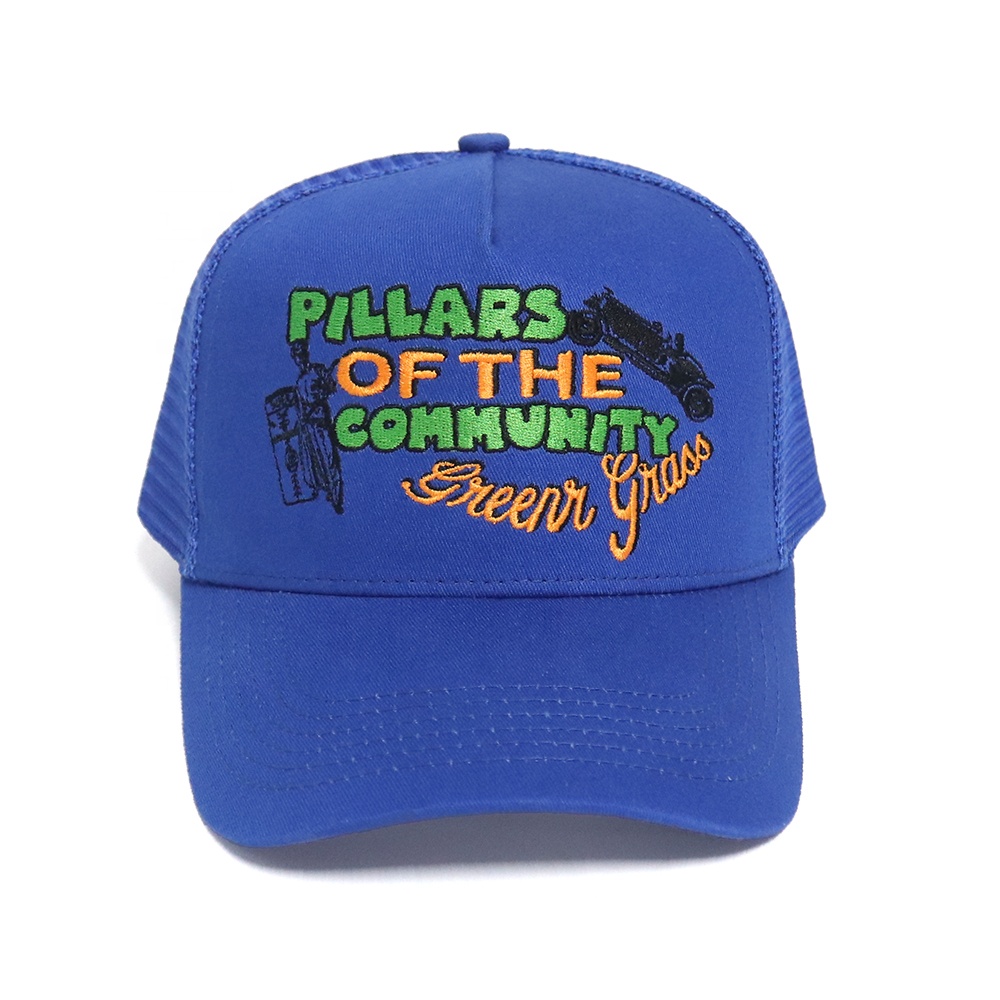 Pillars of the Community Embroidered Blue Trucker Cap