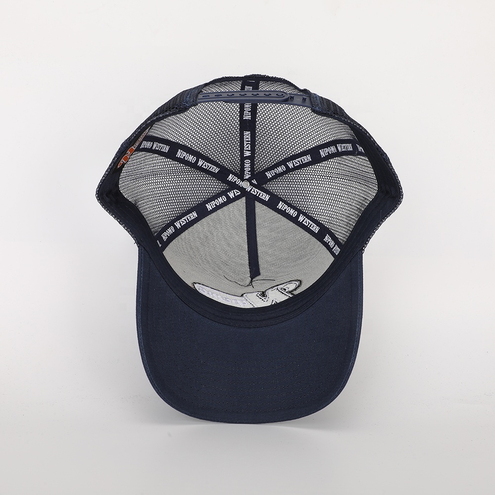 Navy 5-Panel Cotton Trucker Hat with Nipomo Western Embroidery