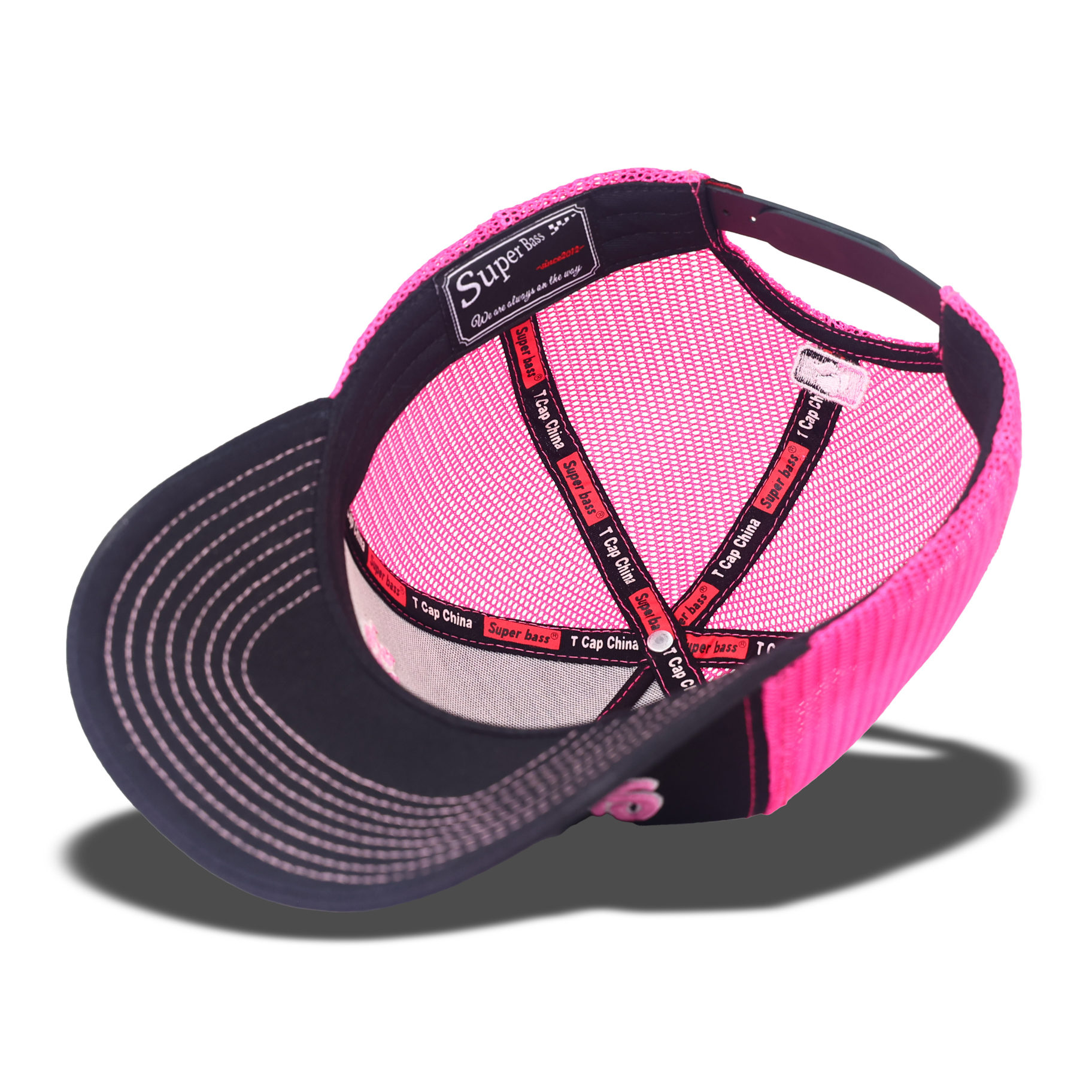 Black Pink Script Embroidered Mesh Trucker Cap