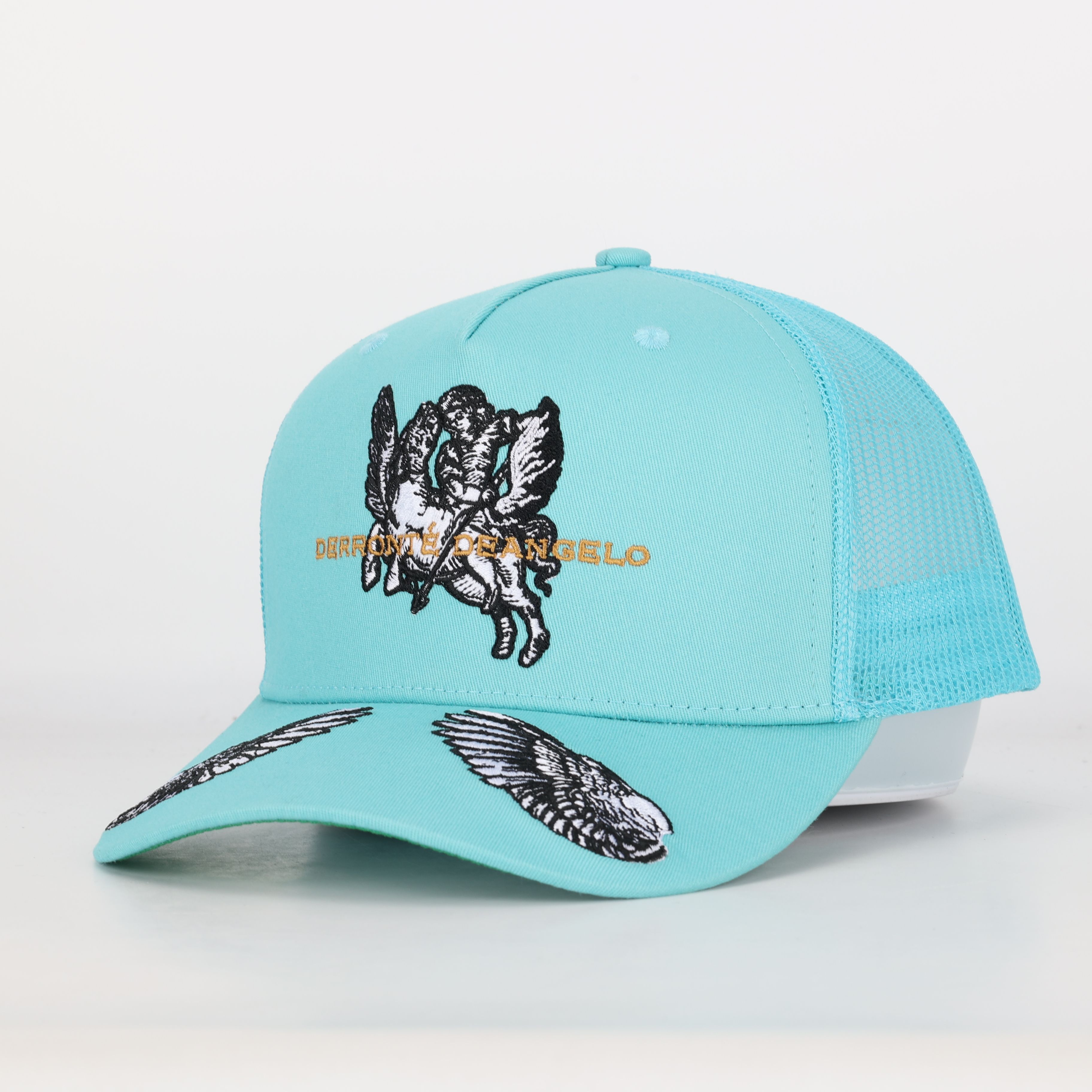Angel Embroidery Turquoise Mesh Back Baseball Cap