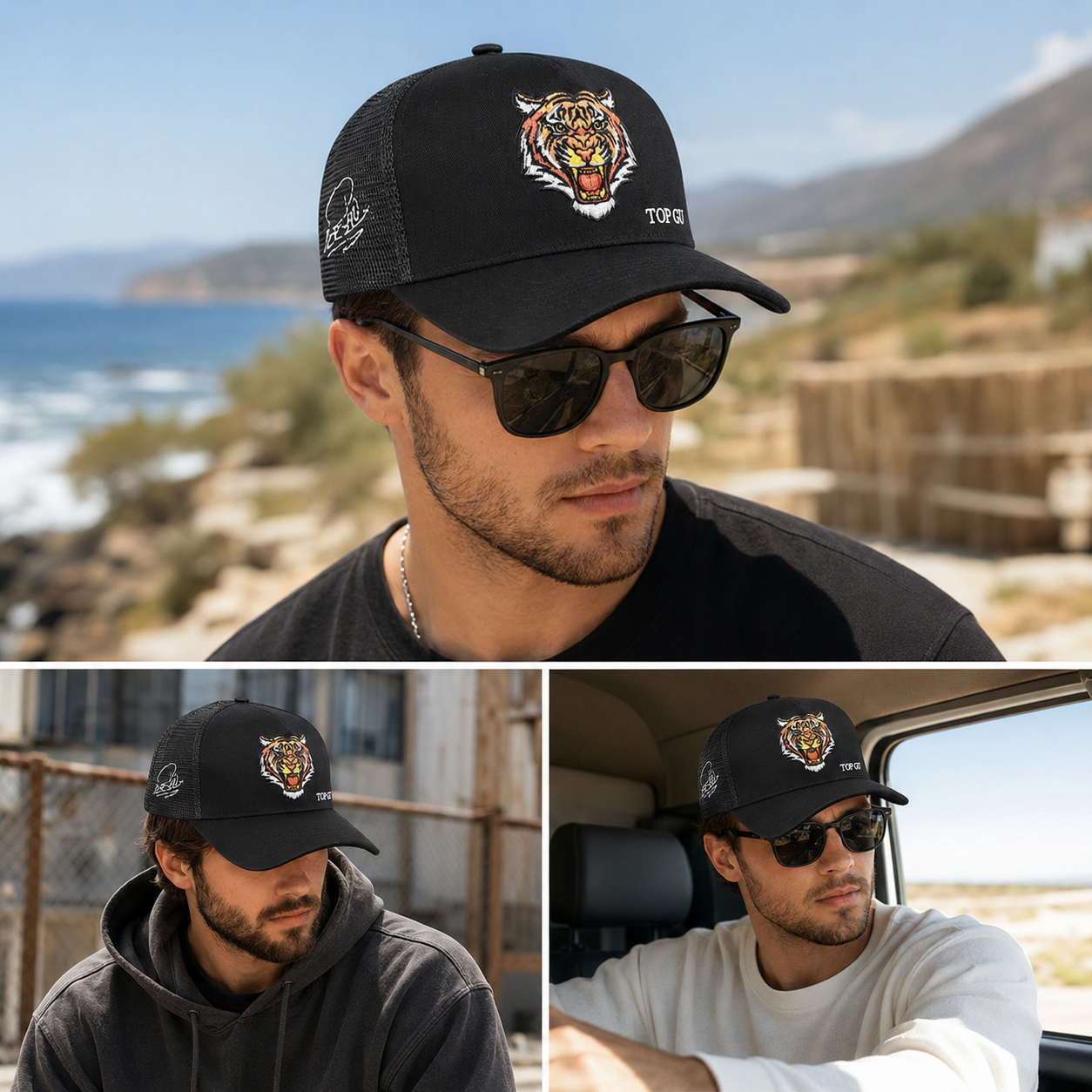 Black Tiger Embroidered Mesh Trucker Cap