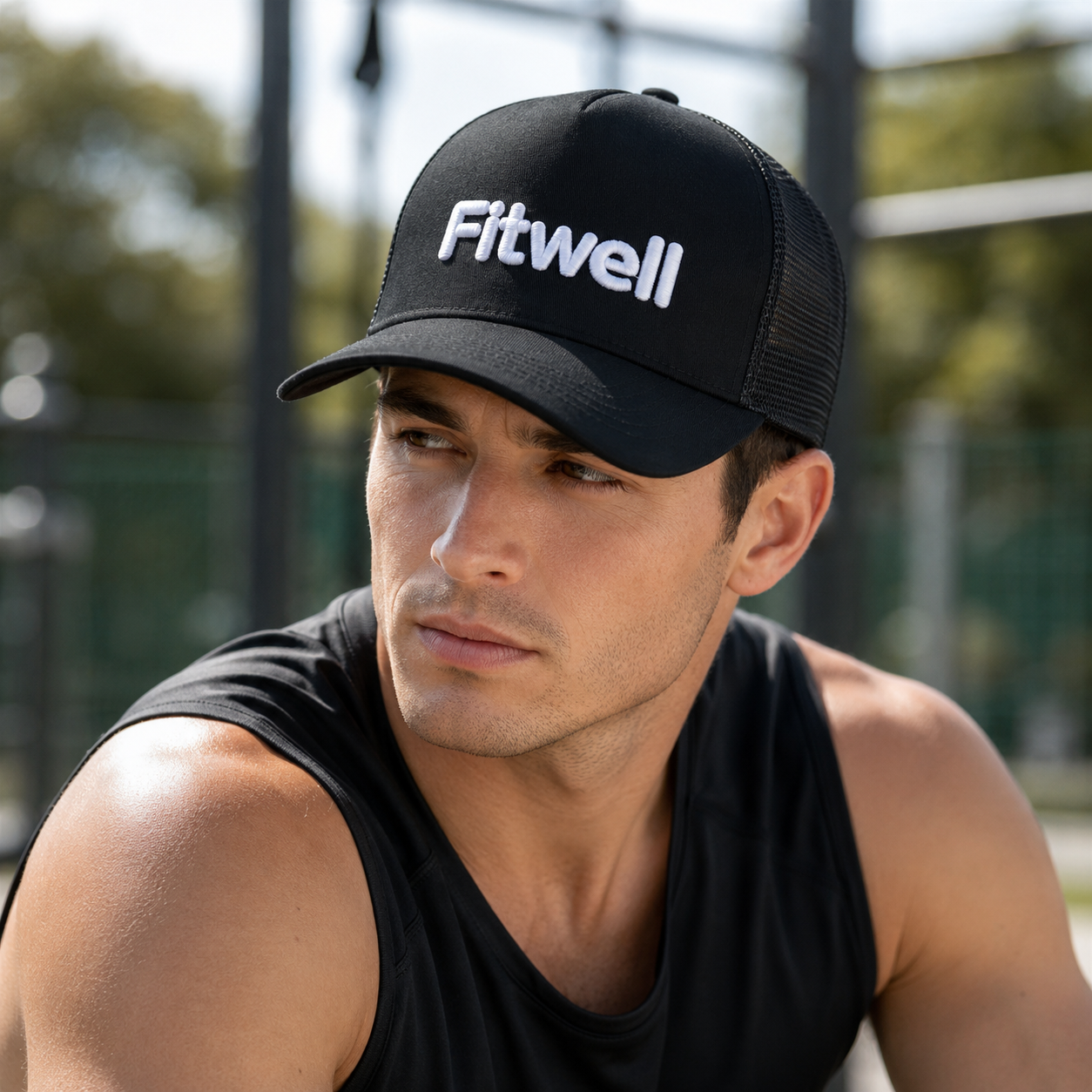 LevelUp Black Mesh Embroidered Trucker Hat