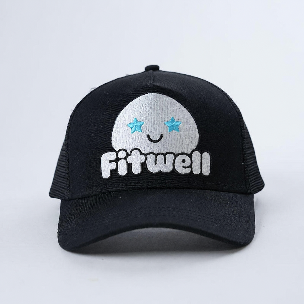 Black Cartoon Face Embroidered Mesh Trucker Hat