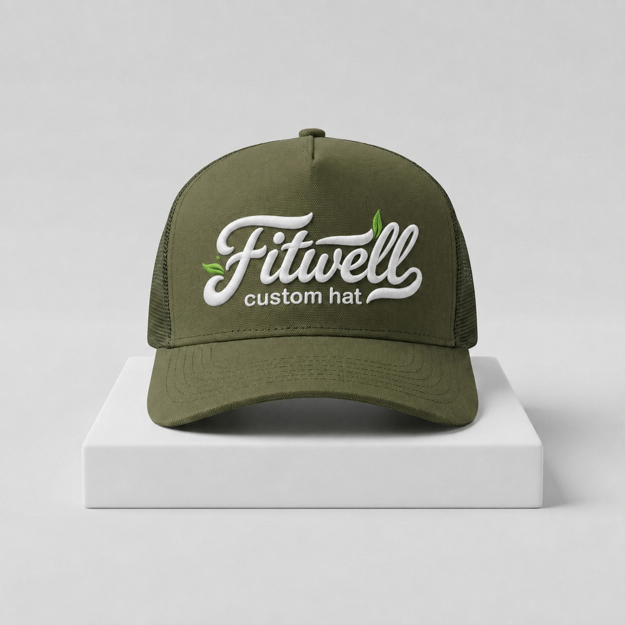 Olive Green Clean Nutral 3D Embroidered Mesh Trucker Cap