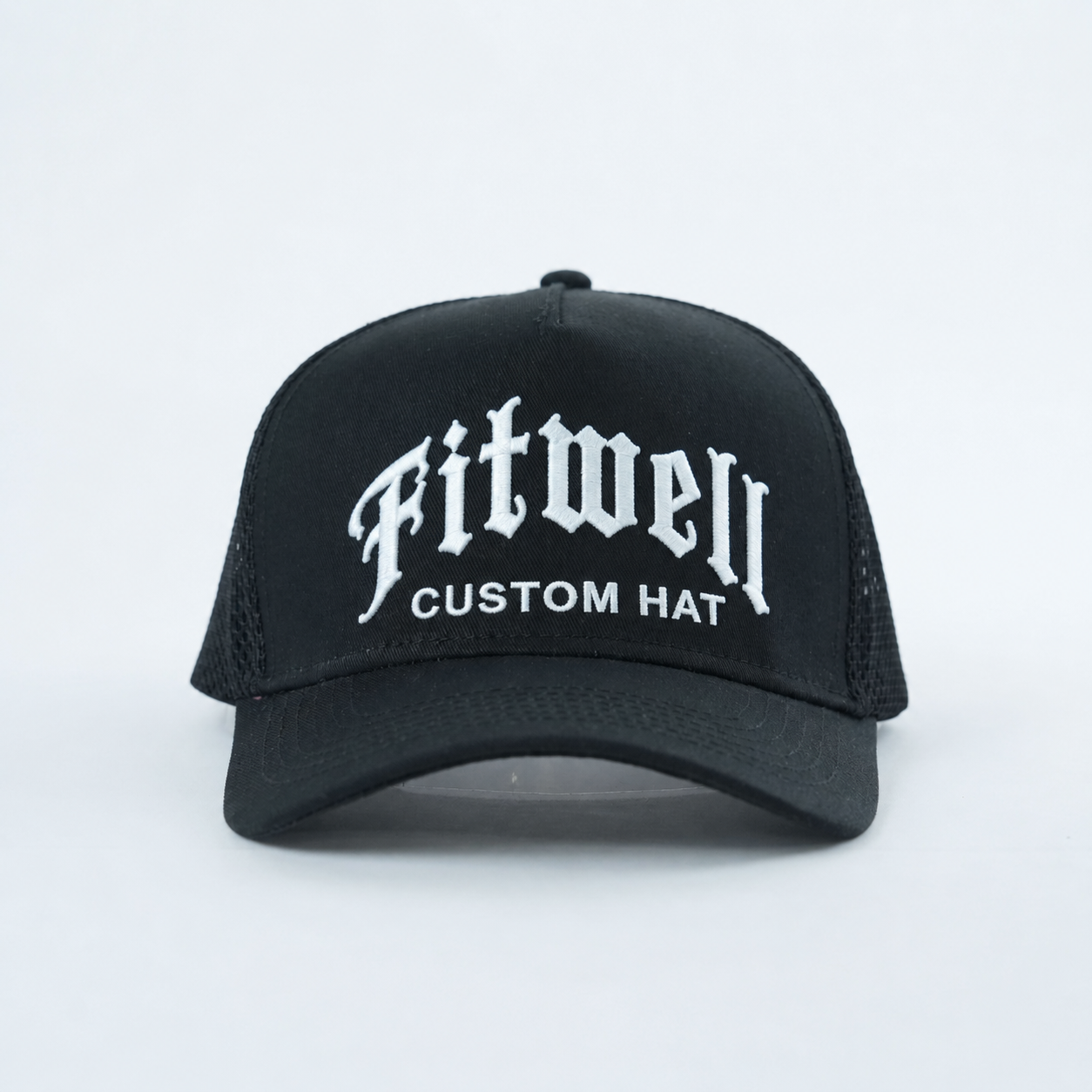 Black Mesh Trucker Hat with White Strength Embroidery
