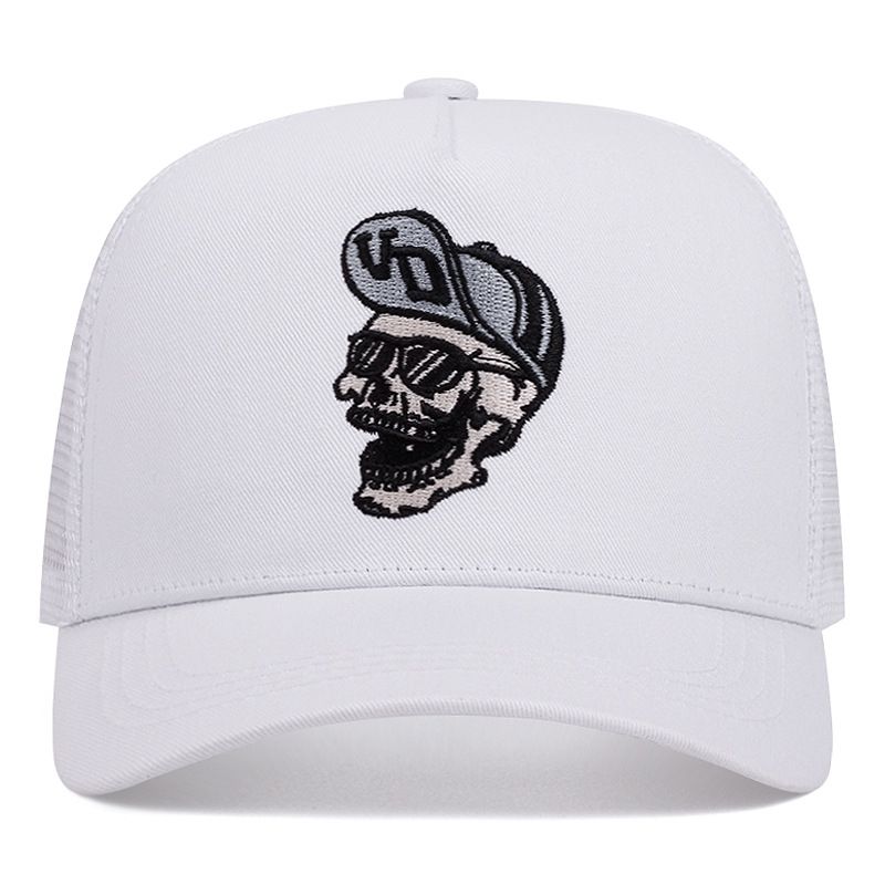 Skull Rider Embroidered Cotton Mesh Trucker Hat