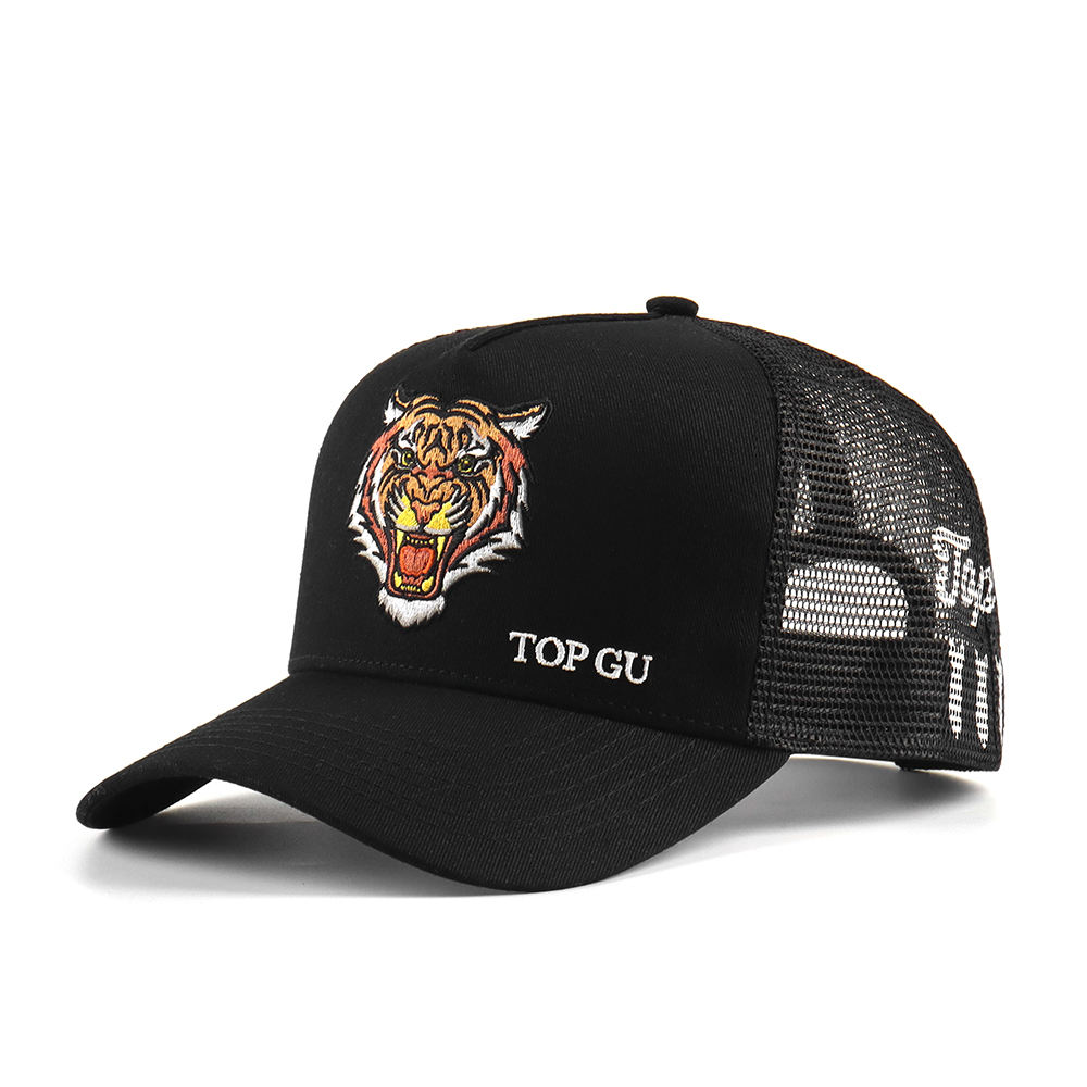 Black Tiger Embroidered Mesh Trucker Cap