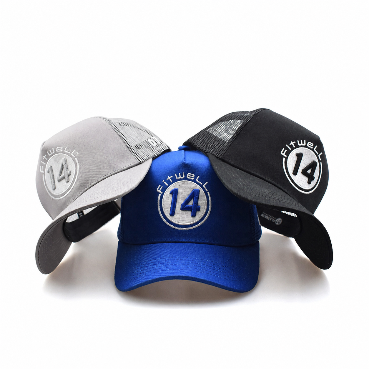 Embroidered 07 Mesh Trucker Caps in Blue Gray and Black