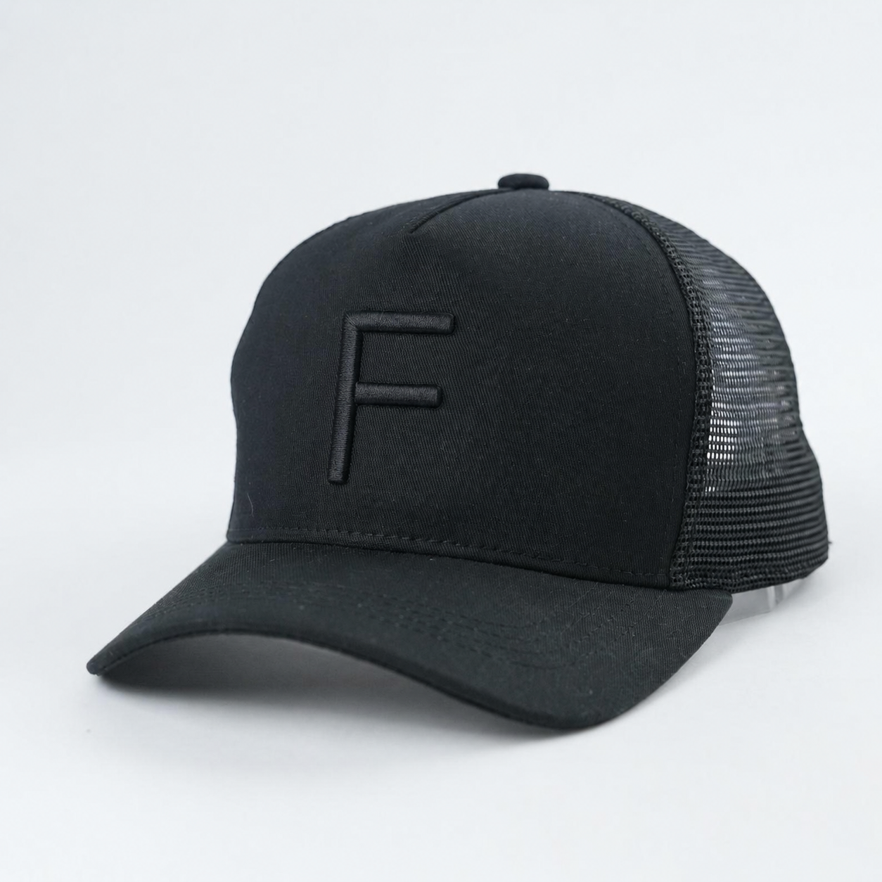 Black Tonal Embroidered Mesh Trucker Cap
