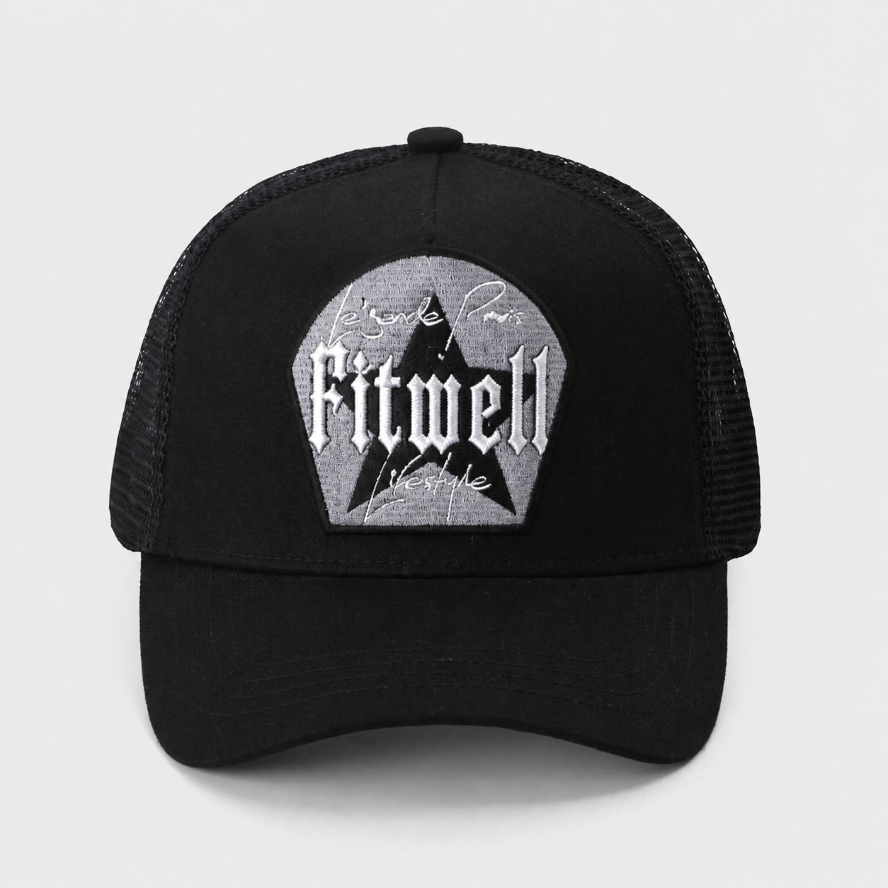 Black Baller Gothic Embroidered Patch Five-Panel Trucker Cap