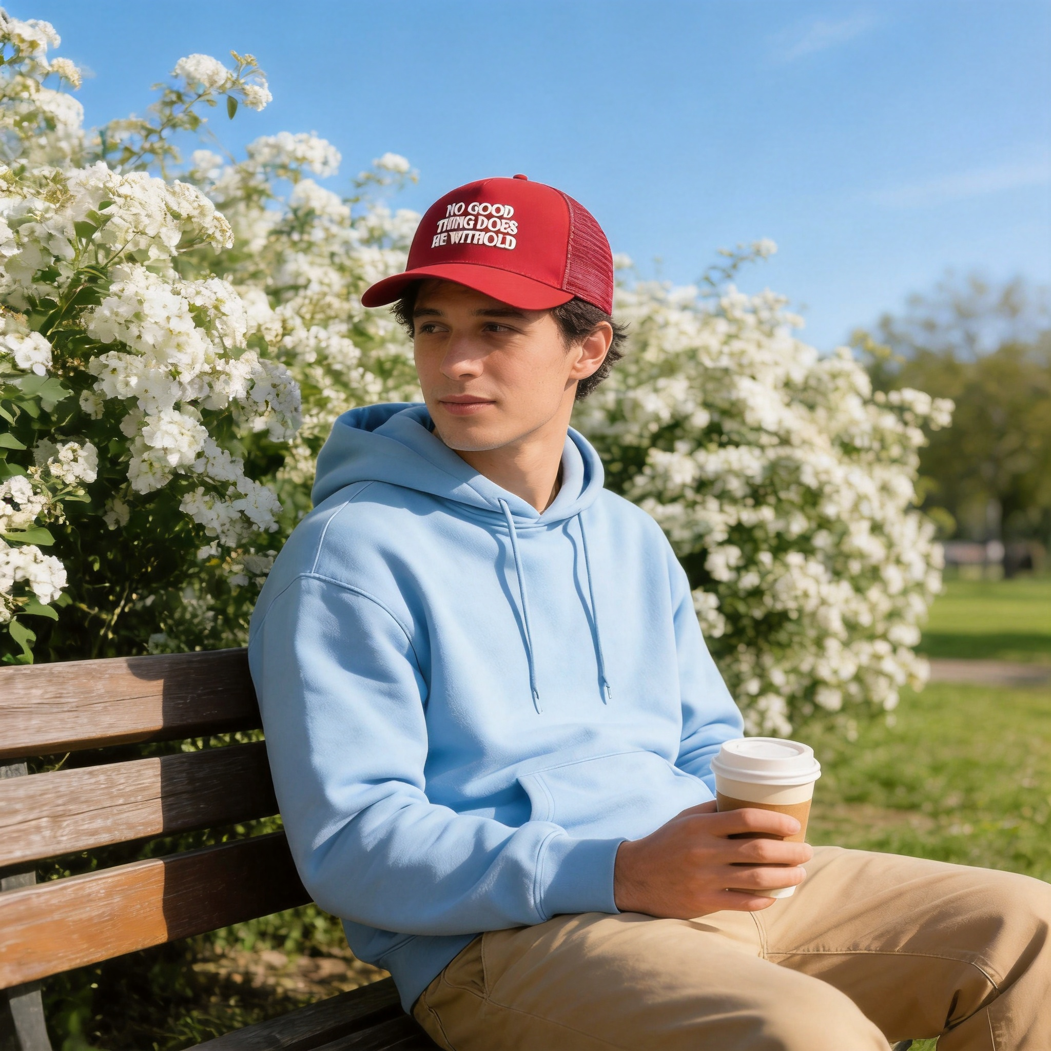 Red Embroidered Slogan Mesh Trucker Cap