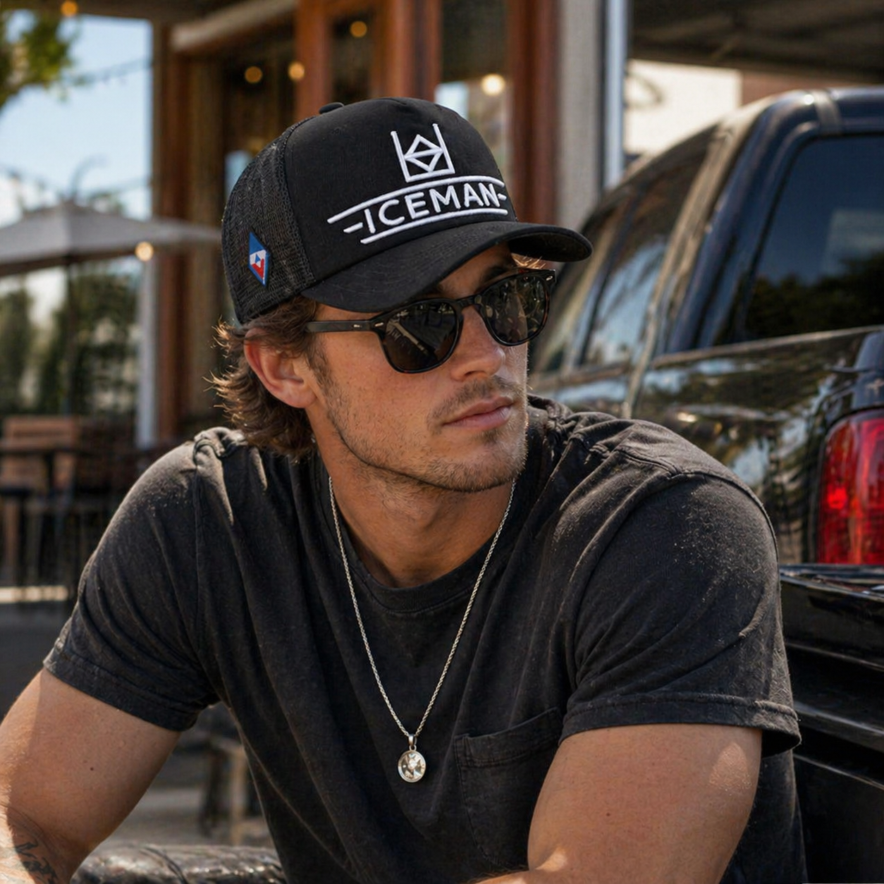 Black ICEMAN Embroidered Mesh Back Trucker Cap