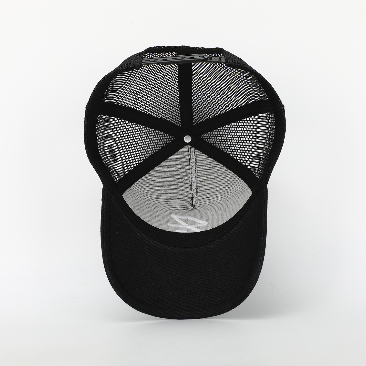 Black Mesh Trucker Cap with White Raised Logo Embroidery