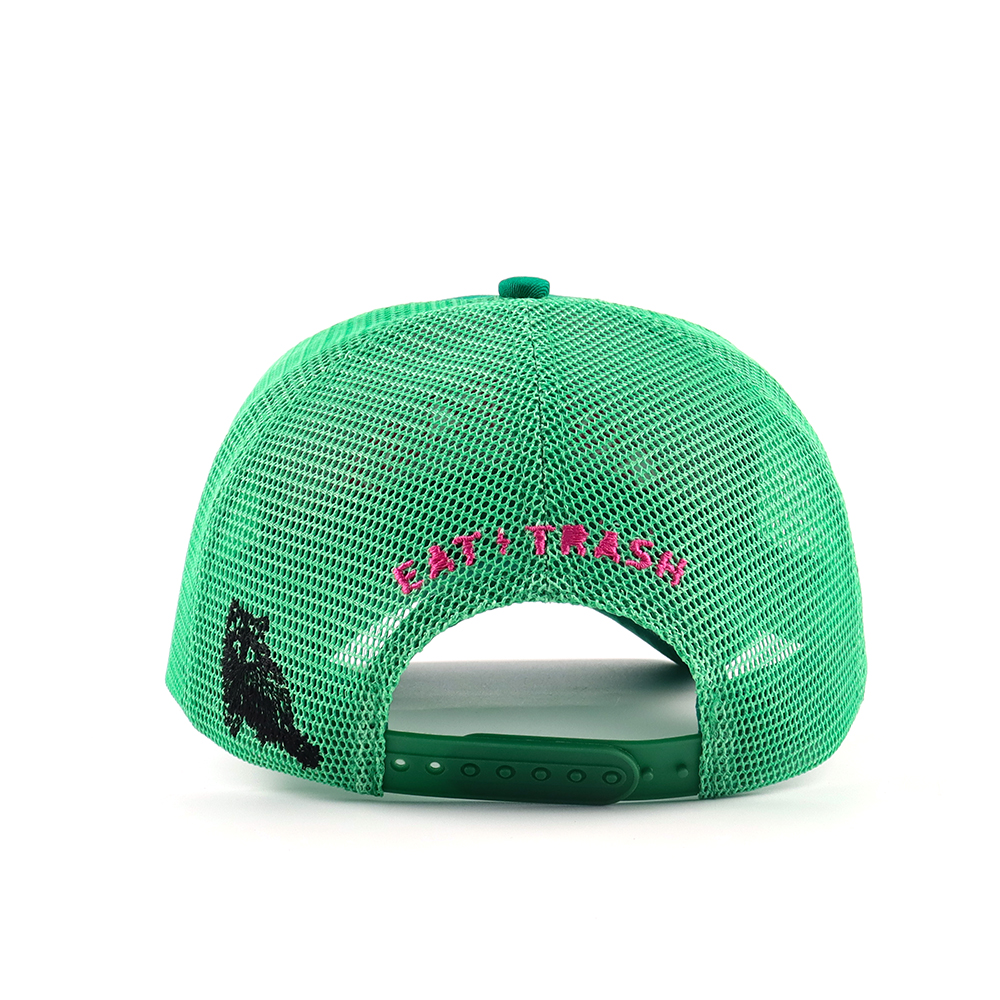 Green Mesh Foam Trucker Hat with Pink 3D RUN FAST Embroidery
