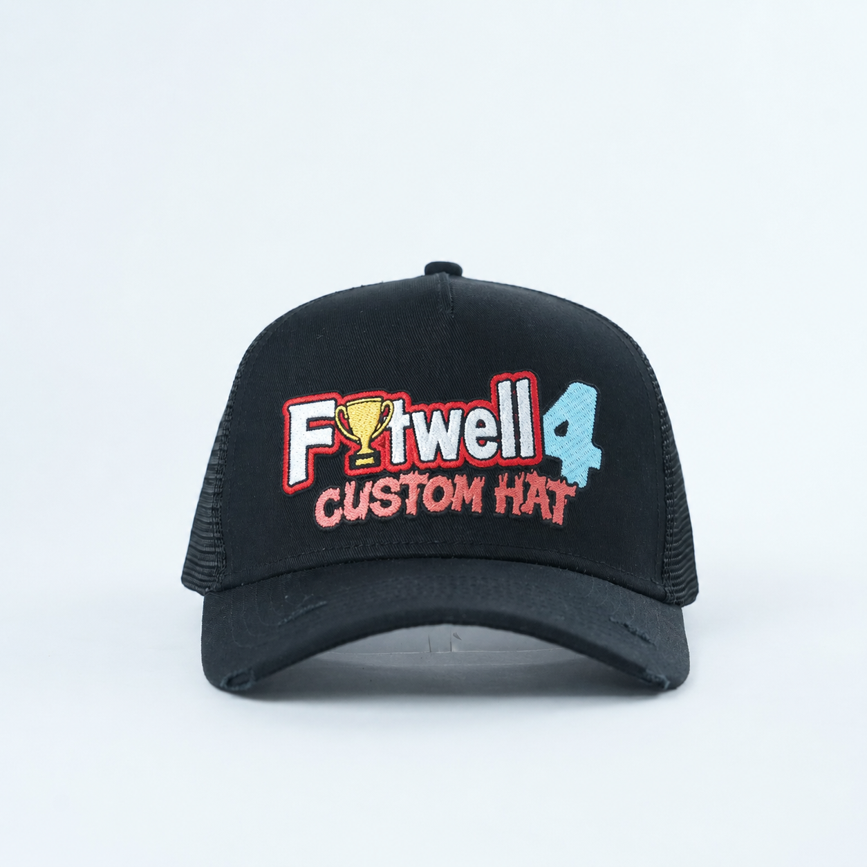 Black Mesh Trucker Baseball Cap with Colorful Statement Embroidery