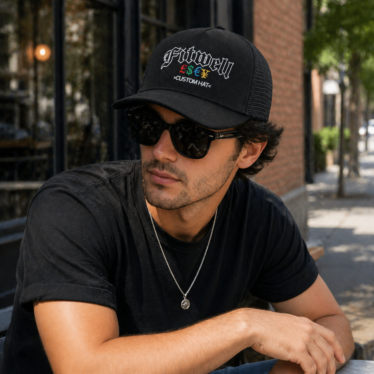Black 5 Panel Trucker Hat with Embroidered Disturb LSXY Logo