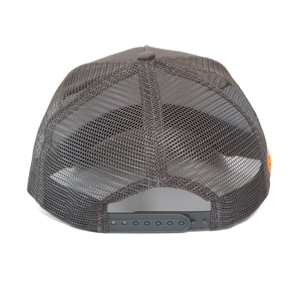 Grey Construction Vehicle Embroidered Logo Mesh Trucker Cap