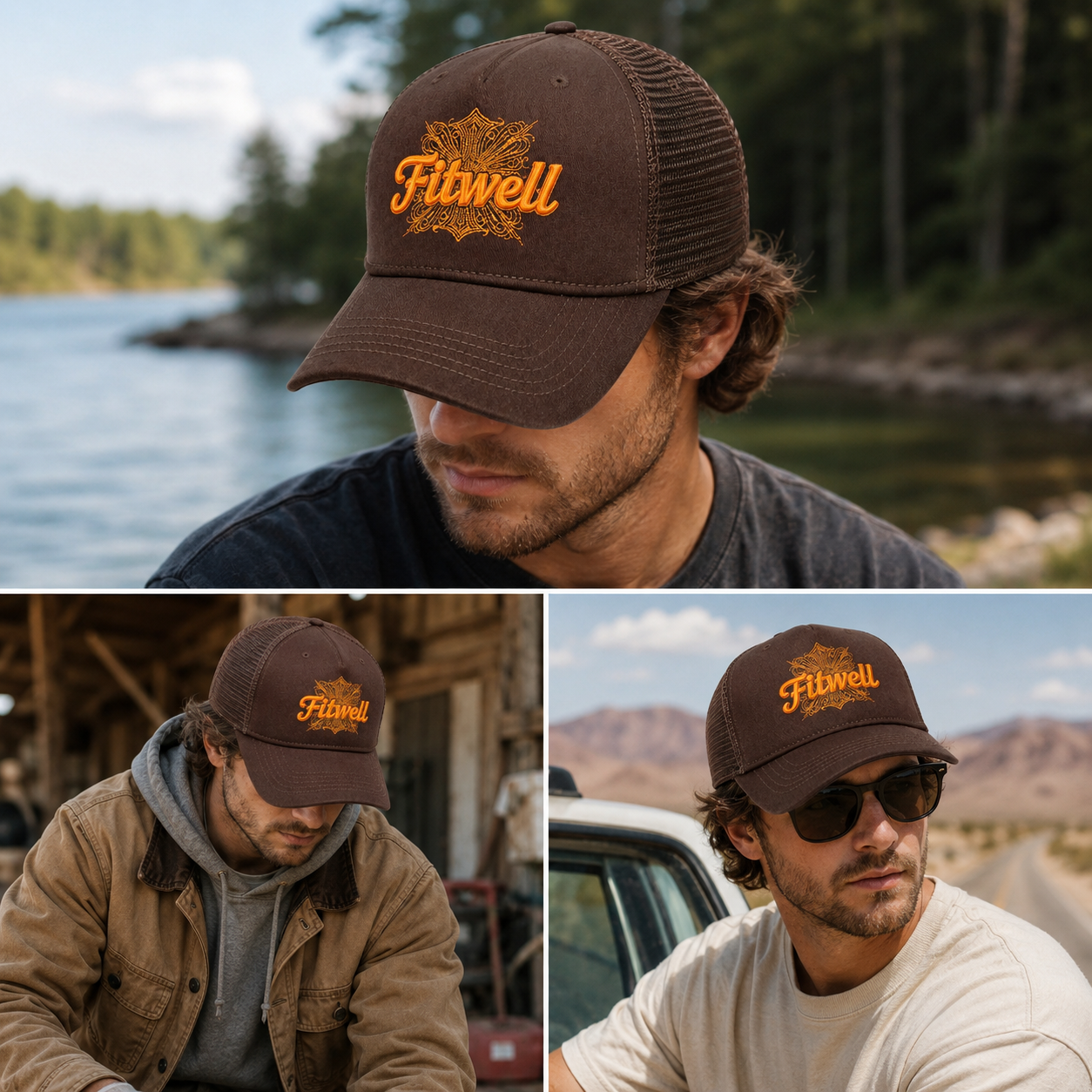 Brown Mesh Trucker Hat with Orange Wow Destiny Embroidery