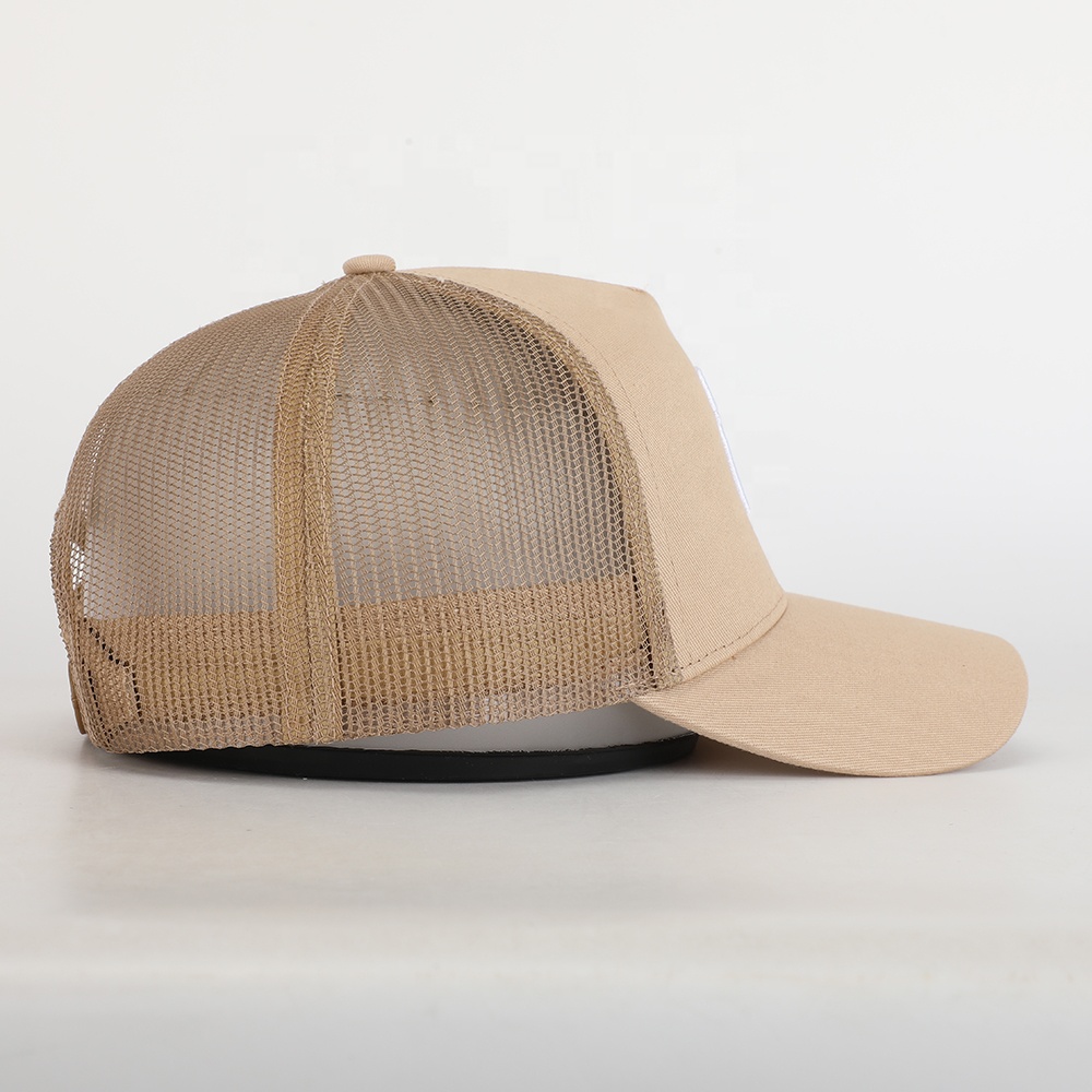 Khaki Mesh Trucker Cap with White Embroidered Logo