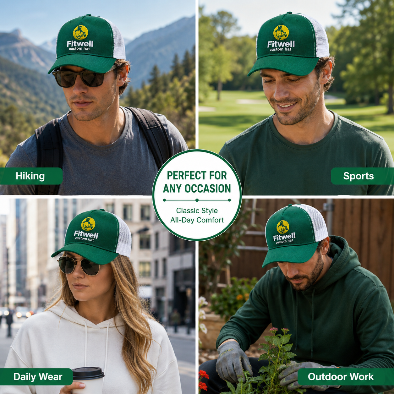 Forest Green Cotton-Front Mesh Trucker Cap with Beaver Lumber Embroidery