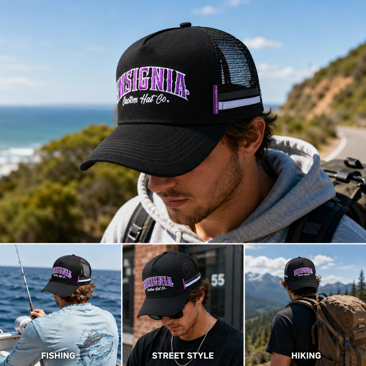 Black INSIGNIA Embroidered Cotton Mesh Trucker Cap