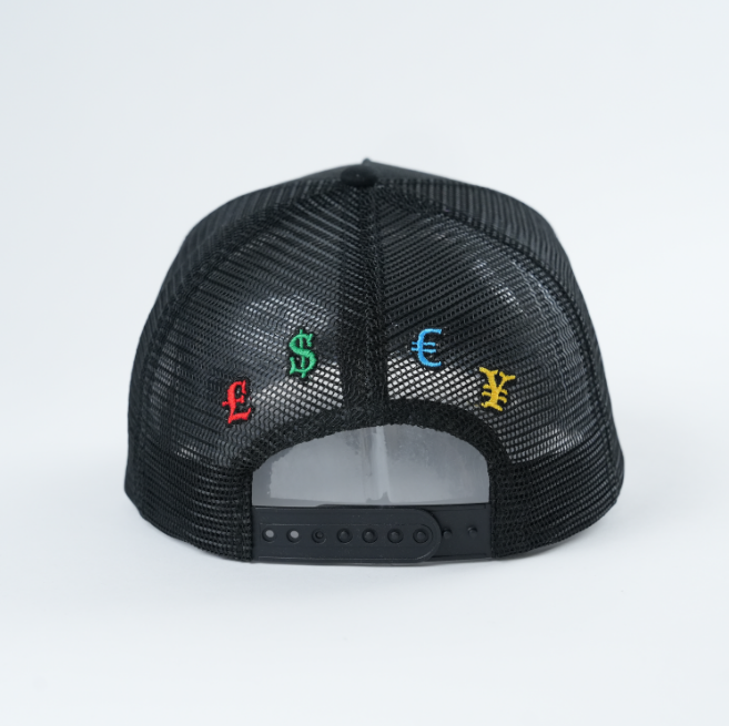 Black 5 Panel Trucker Hat with Embroidered Disturb LSXY Logo