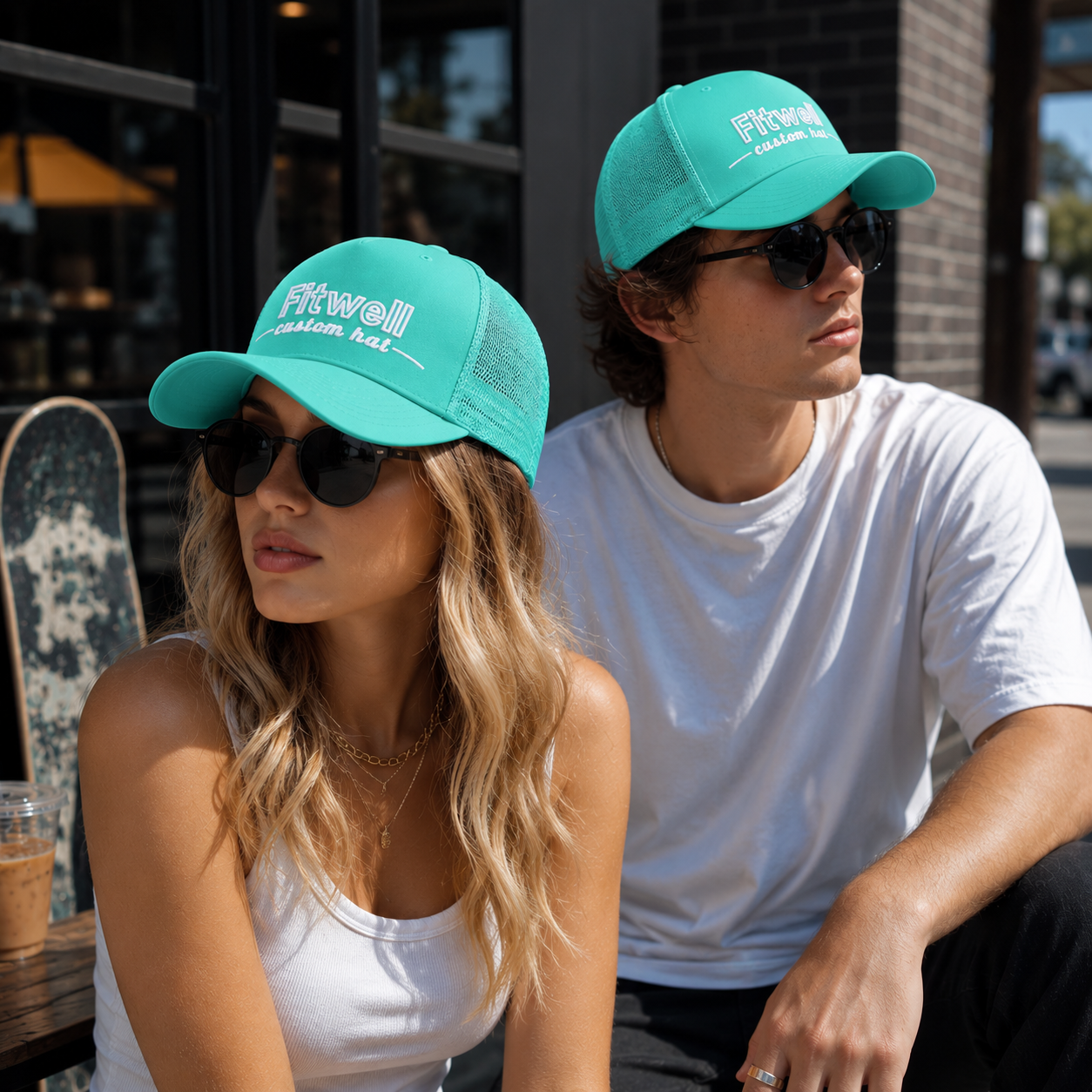 WAW Handplanes Aqua Embroidered Mesh Trucker Cap