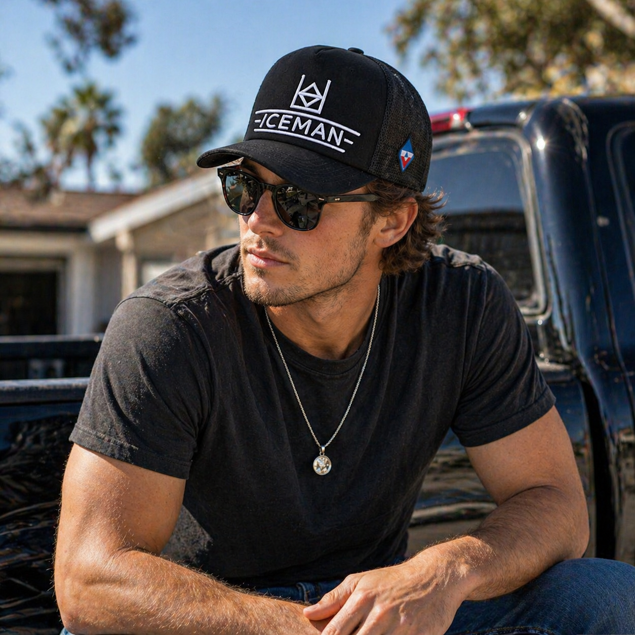 Black ICEMAN Embroidered Mesh Back Trucker Cap