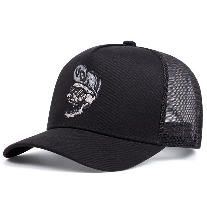 Skull Rider Embroidered Cotton Mesh Trucker Hat