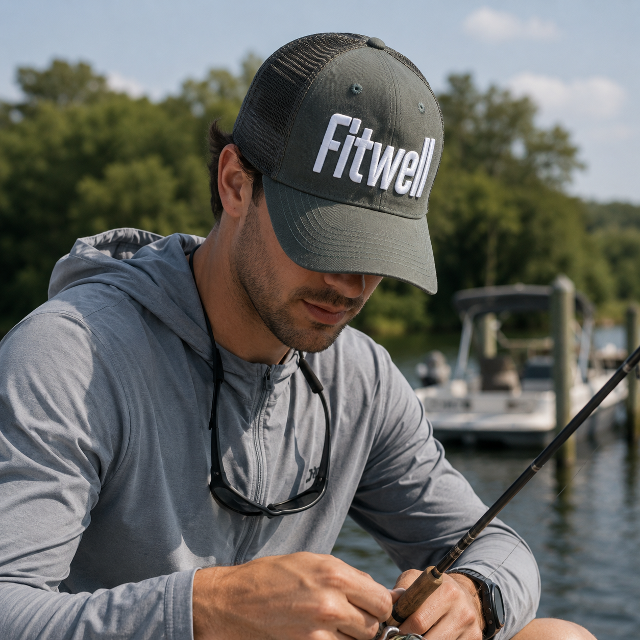 Olive Green and White Embroidered Five-Panel Mesh Trucker Cap