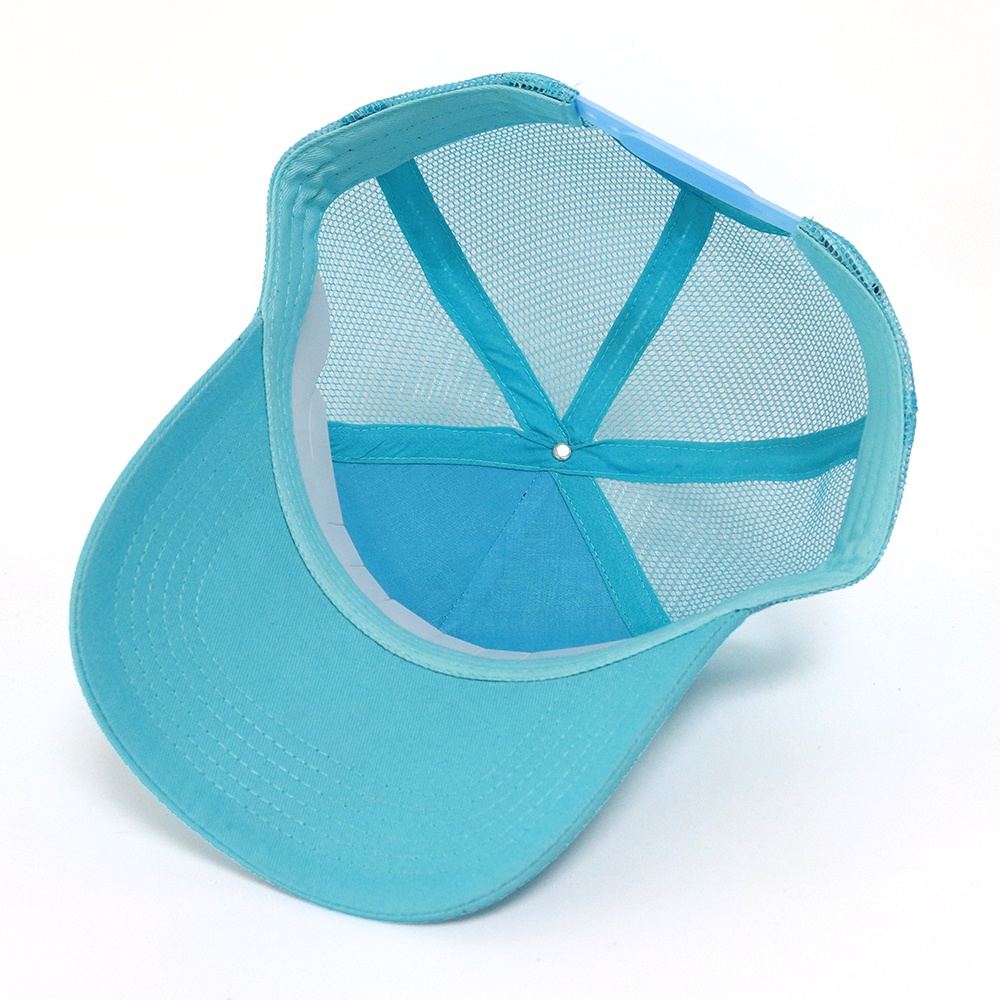 Turquoise 5-Panel Mesh Trucker Cap with Black Raised Lettering