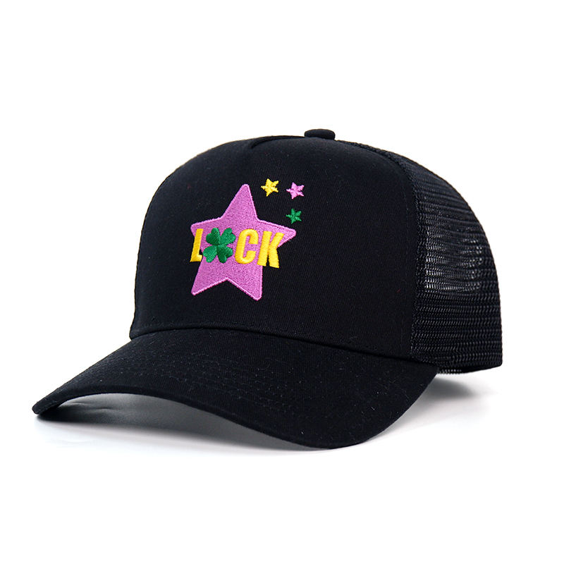 Black Mesh Trucker Hat with Lucky Star Embroidery