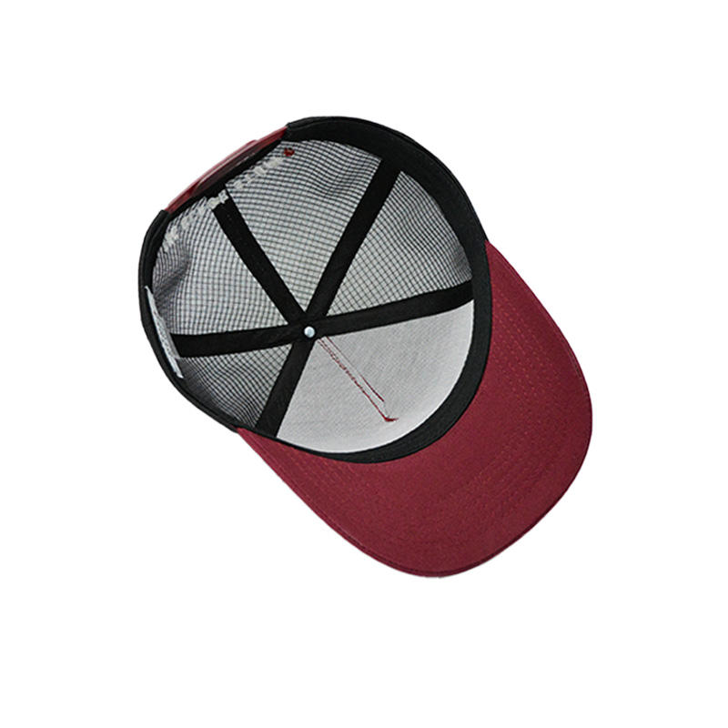 Burgundy and Green Mesh Trucker Cap with Tonal Arrow Embroidery