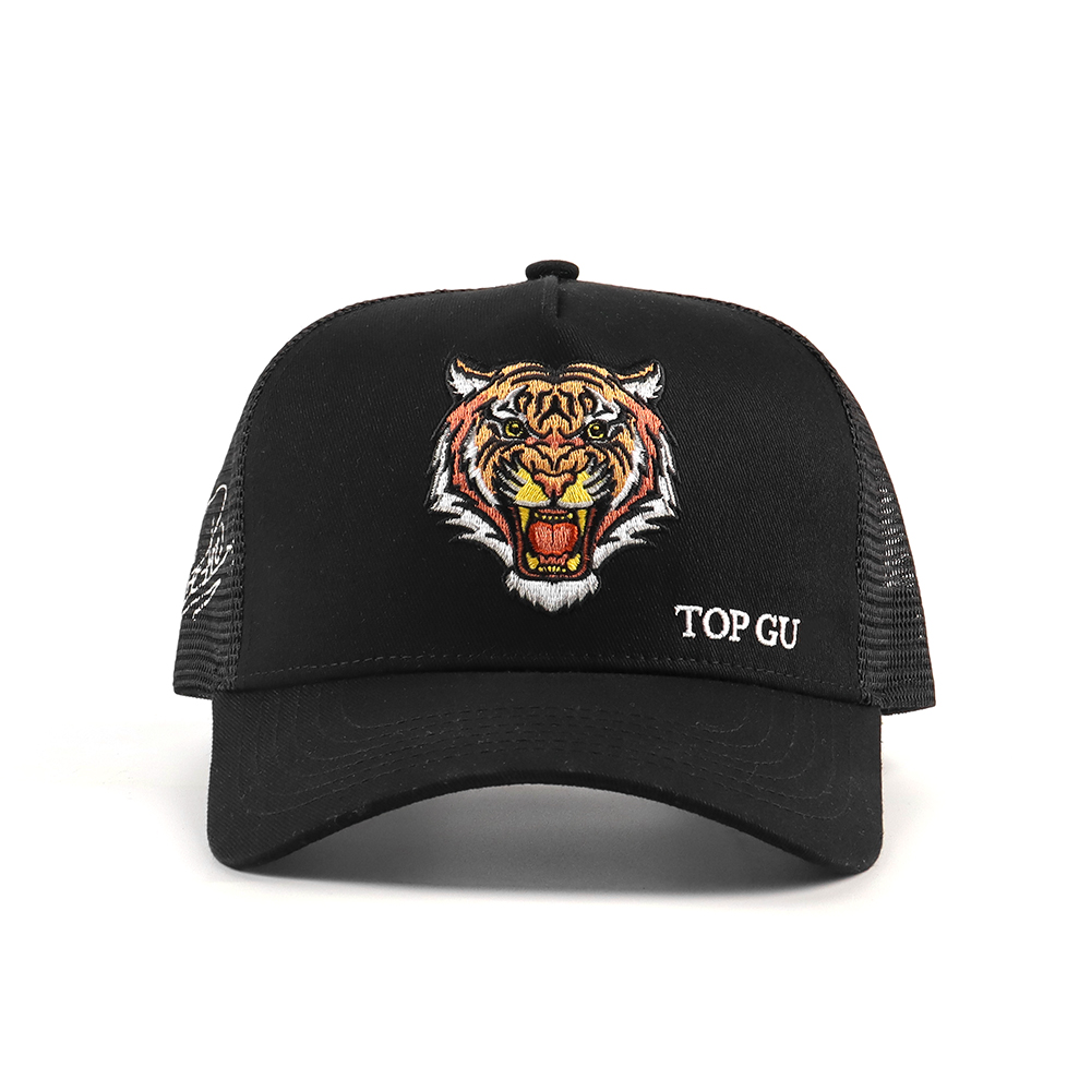 Black Tiger Embroidered Mesh Trucker Cap