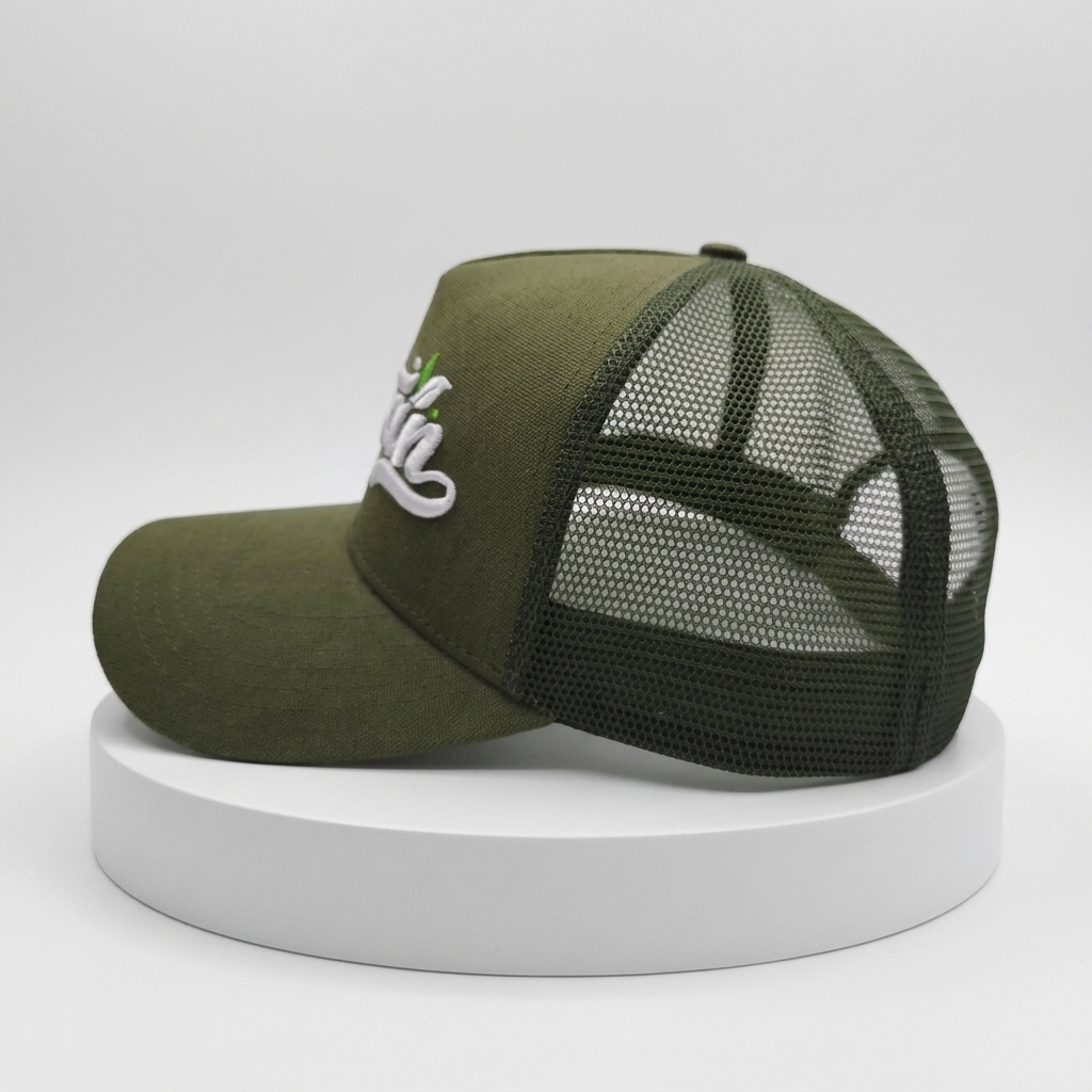 Olive Green Clean Nutral 3D Embroidered Mesh Trucker Cap