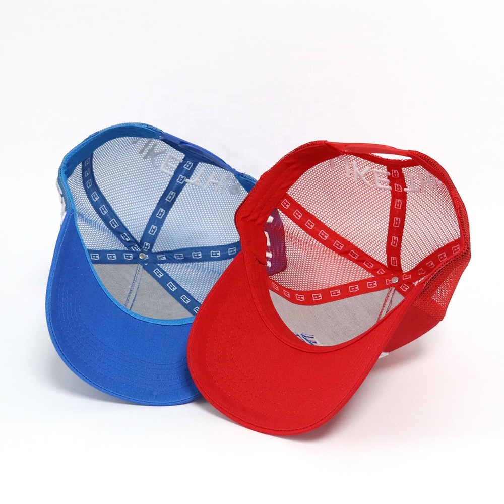Red and Blue 5-Panel Mesh Trucker Hats with 3D Embroidery