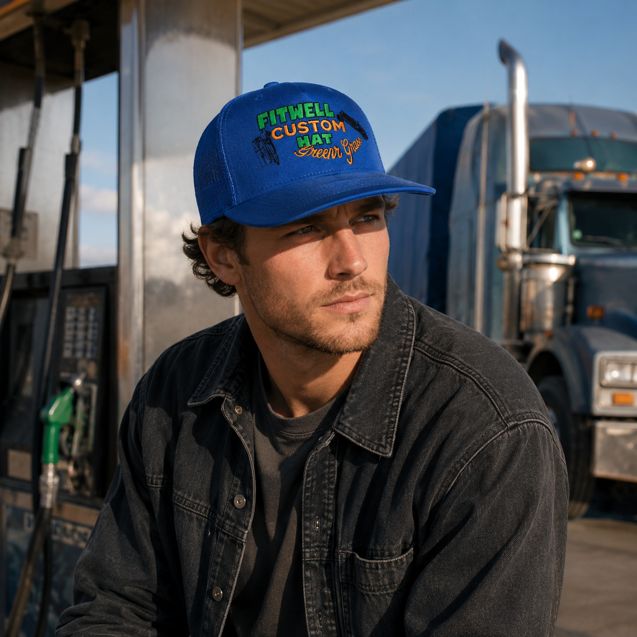 Pillars of the Community Embroidered Blue Trucker Cap