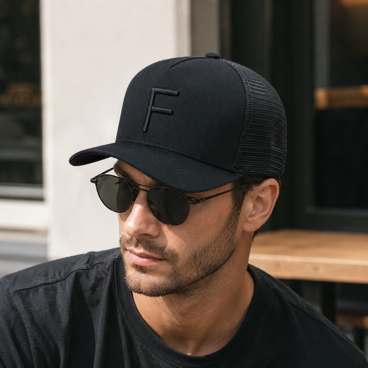 Black Tonal Embroidered Mesh Trucker Cap